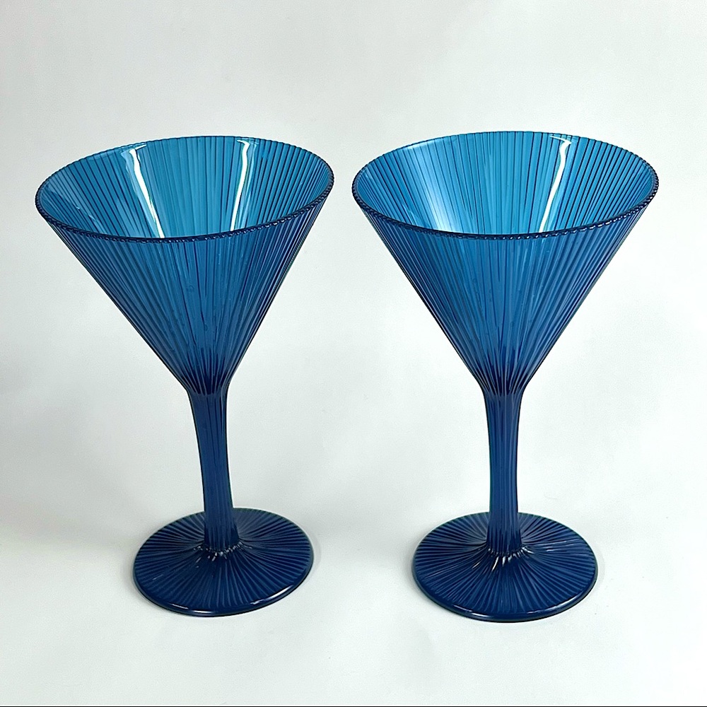 Blue Ribbed Martini Glasses Plastic Barware Holiday Tableware